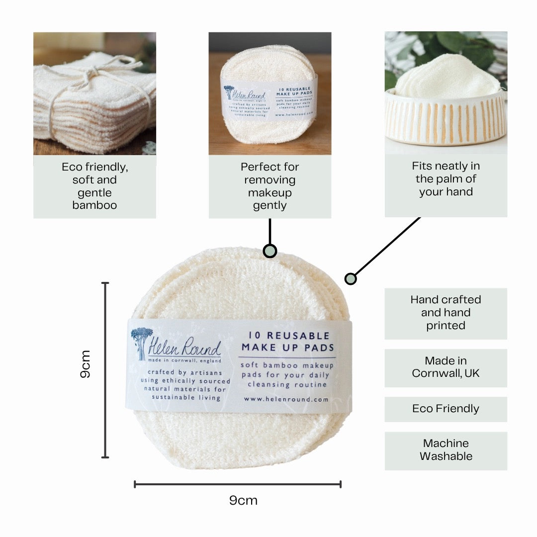 Reusable Bamboo Makeup Pads, Set of 10 Supersoft Makeup Pads