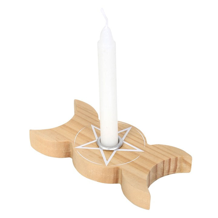 Triple Moon Wooden Spell Candle Holder