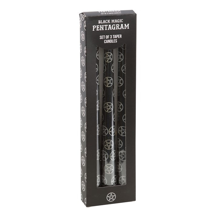 SET OF 3 BLACK MAGIC PENTAGRAM TAPER CANDLES