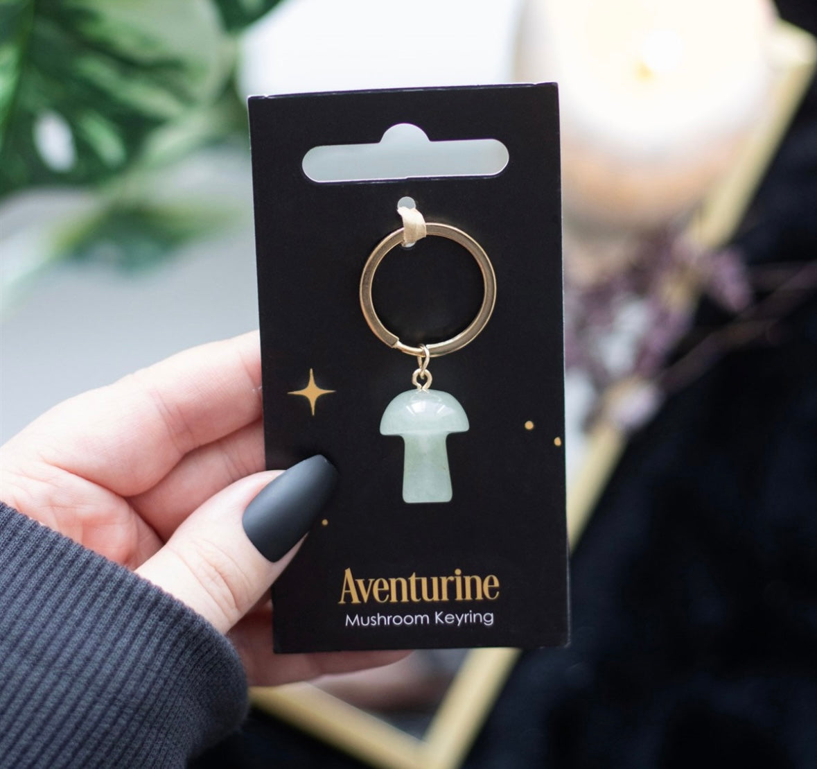 Aventurine Crystal Toadstool / Mushroom Keyring