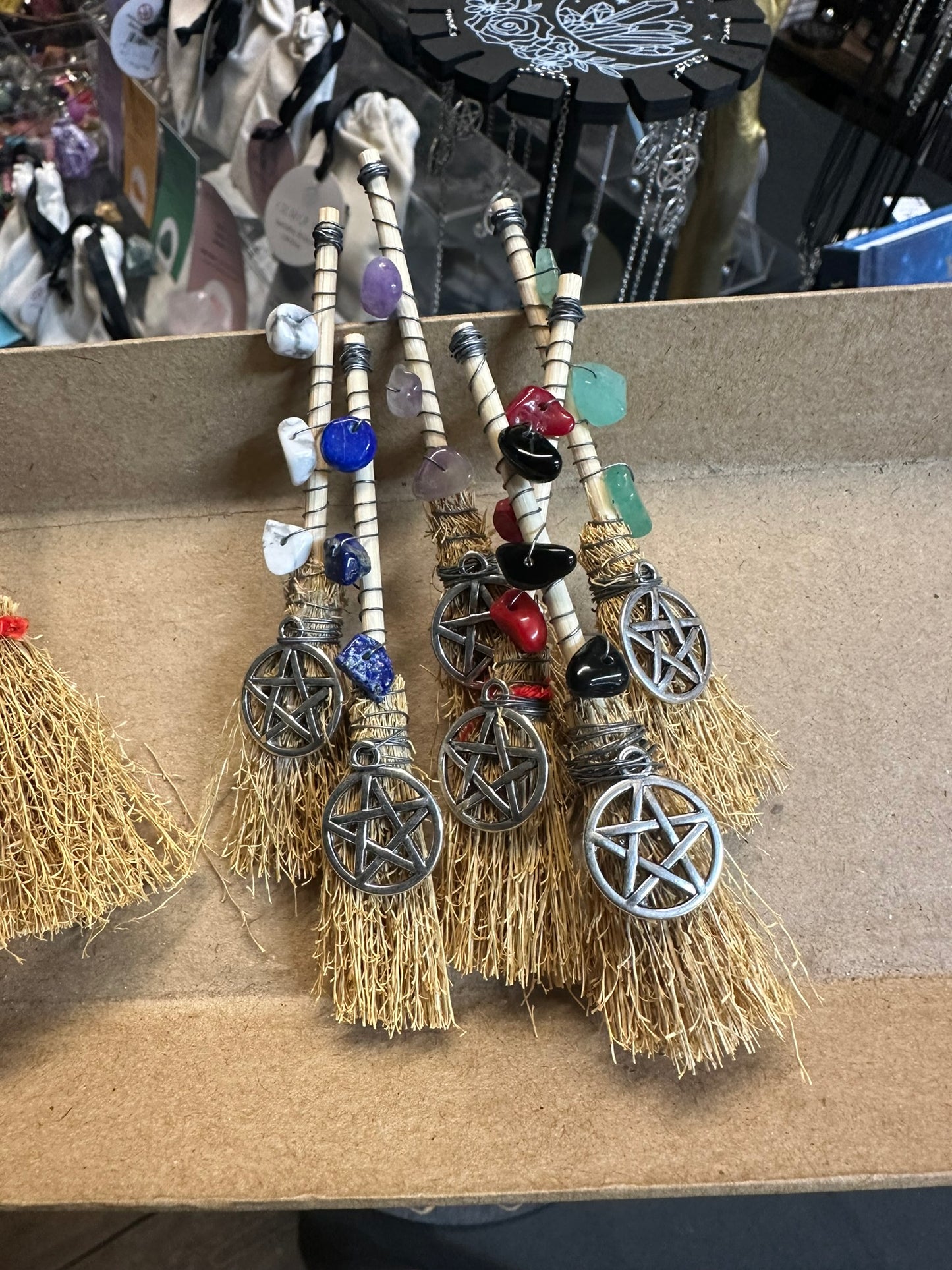 Mini Besom Broom / Witch Broom Embellished with Crystal Chips