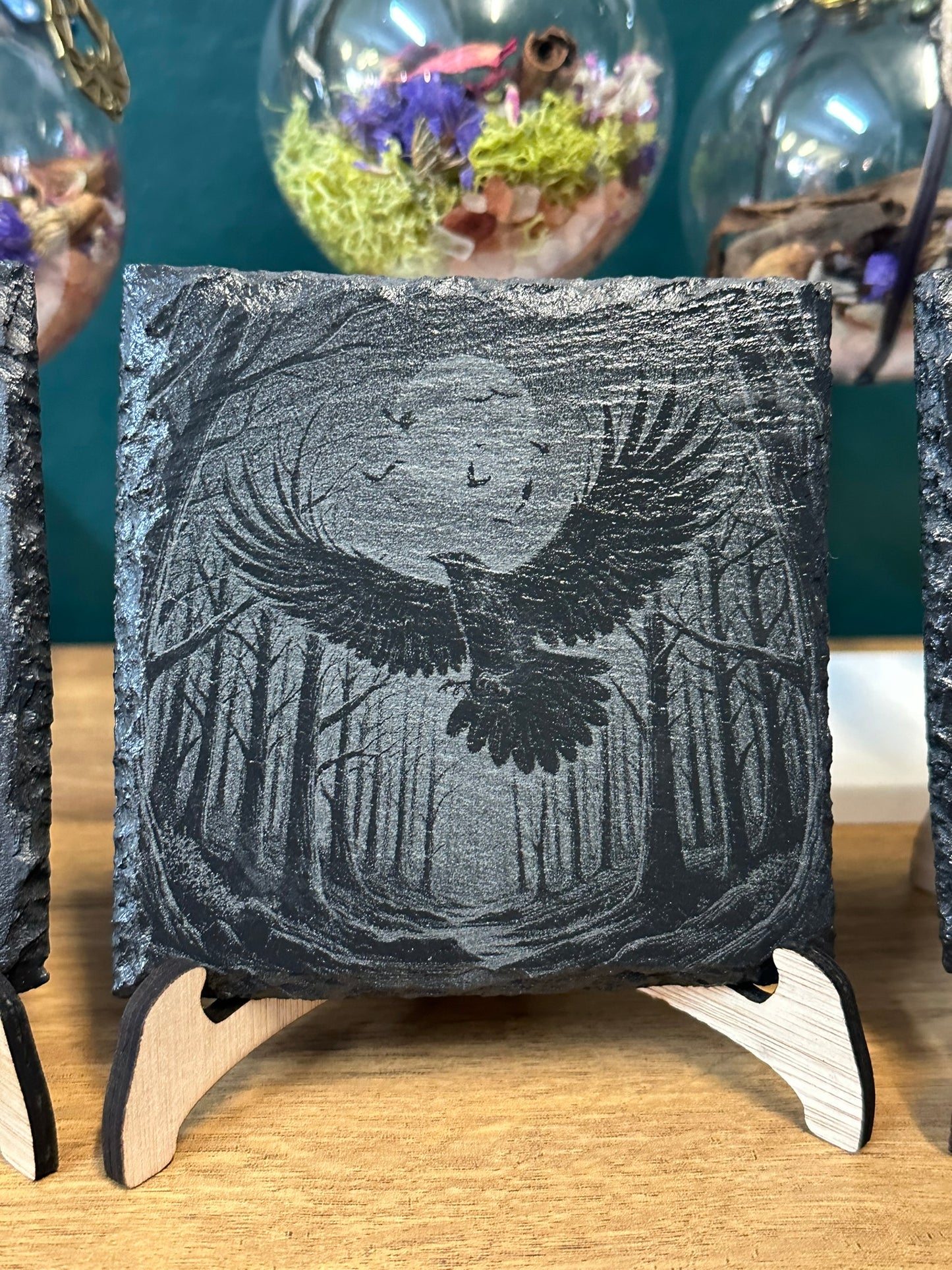 Raven in the woods Slate Coaster