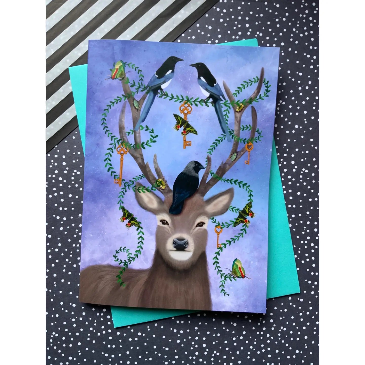 'The Gathering' Woodland Stag & Magpie Greetings Card
