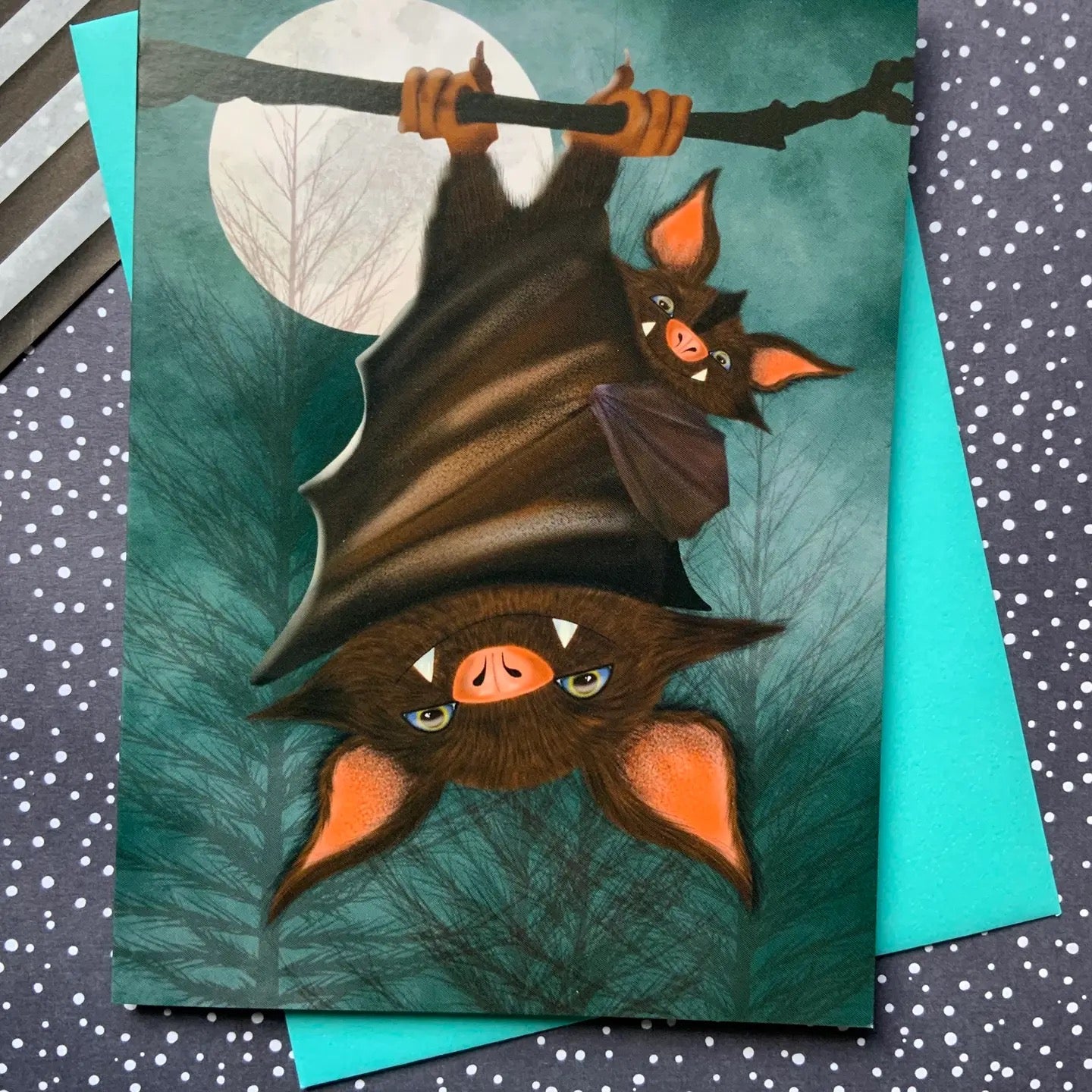 Topsy Turvey Bats Greetings Card