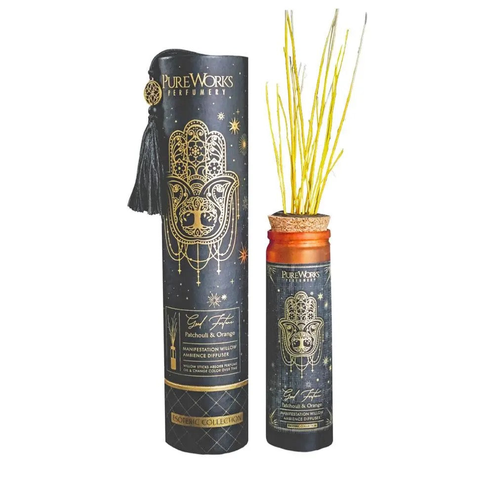 Willow ambience diffuser Part of the Esoteric Dreams Collection of manifestation fragrance Good Fortune Willow sticks absorb perfume oil which changes the colour over time. Patchouli and Orange