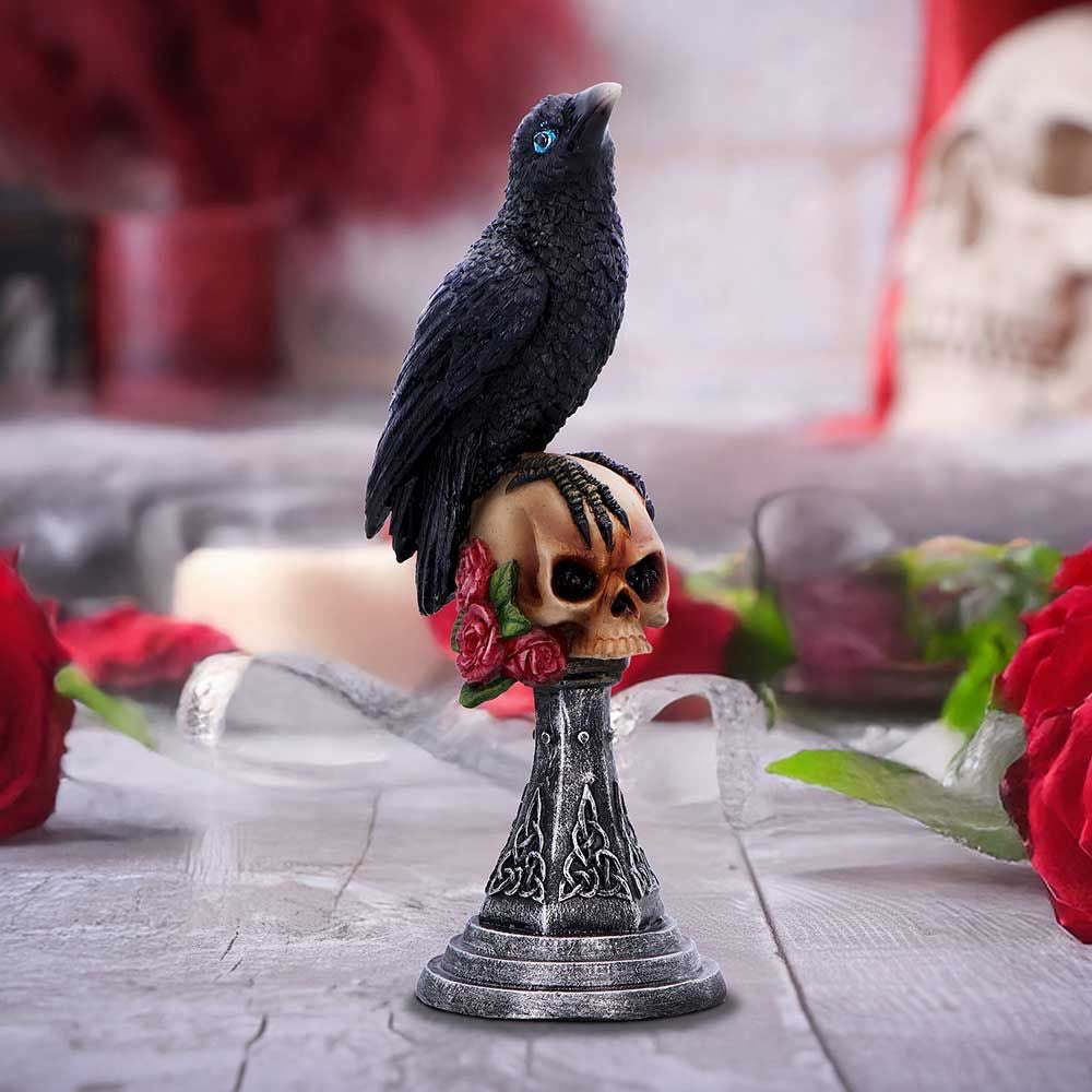 Perched Prophecy Raven on Skull Figurine