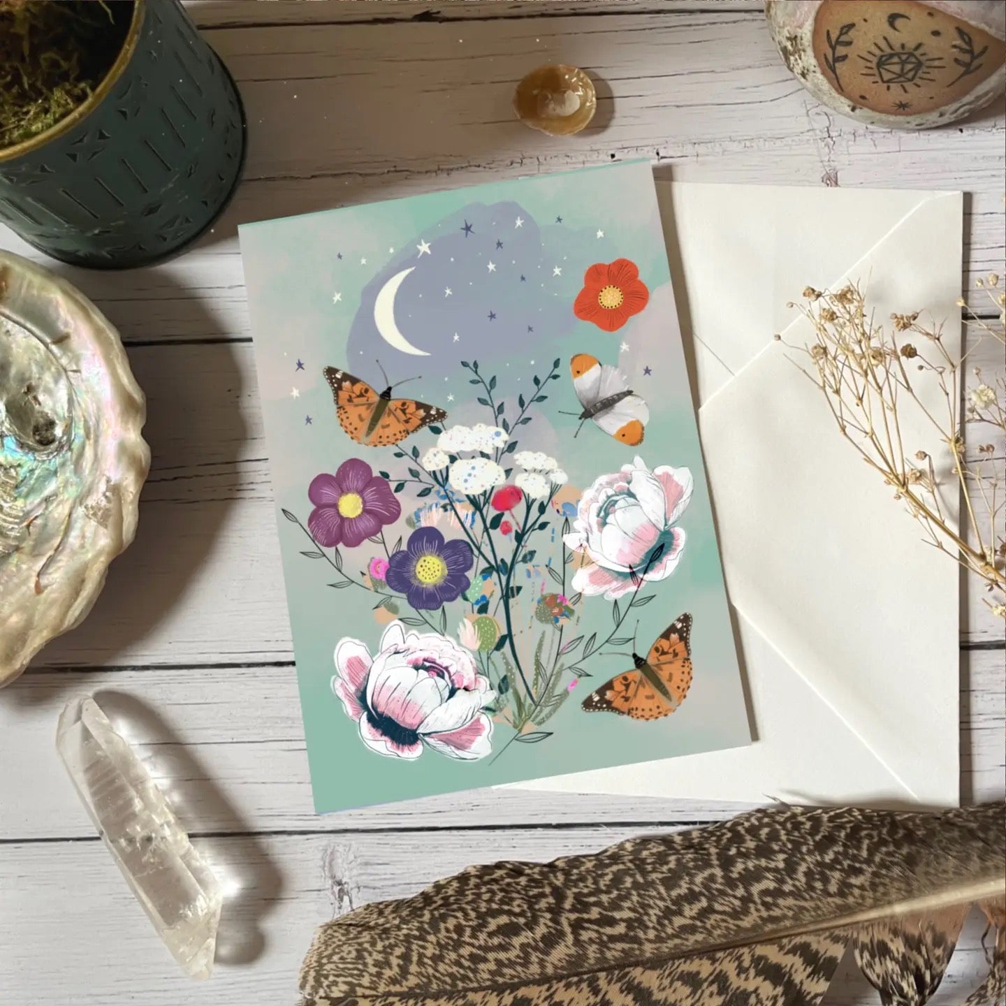 Wildflowers Butterfly Greetings Card - Witchy Artwork