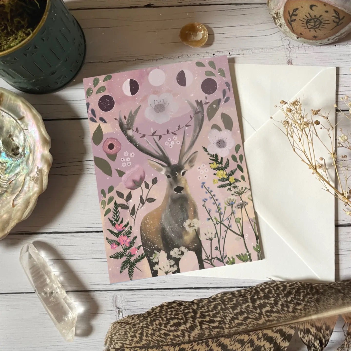 Wildflower Stag Greetings Card - Witchy Birthday Card - Beltane Card
