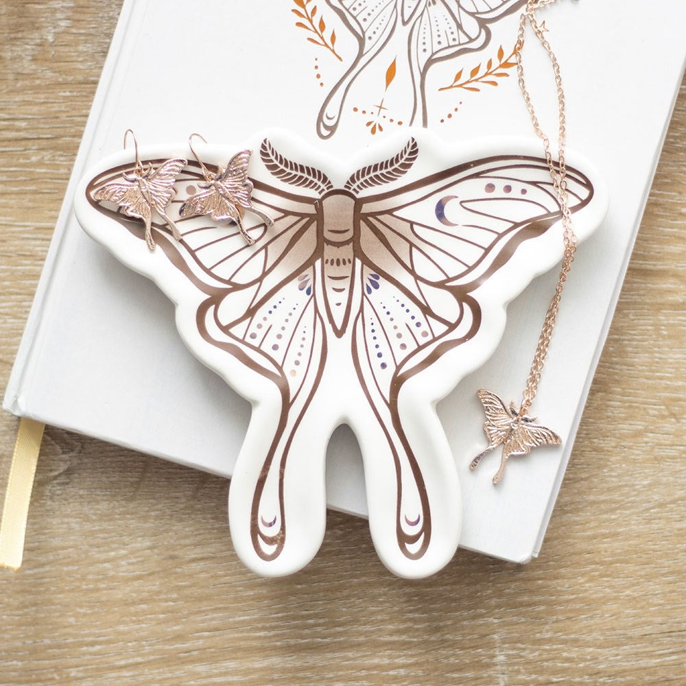 Luna Moth Trinket Dish - Cream & Coffee