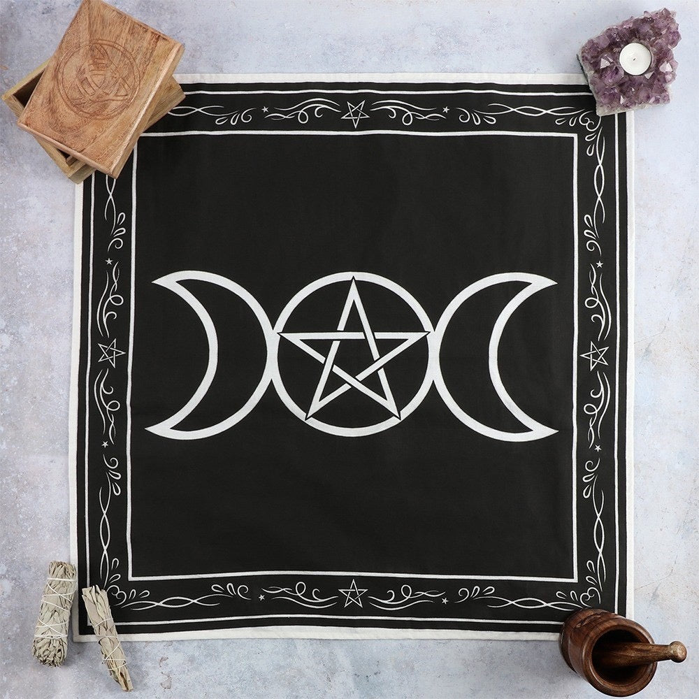 Altar Cloth - Triple Moon - Black & White