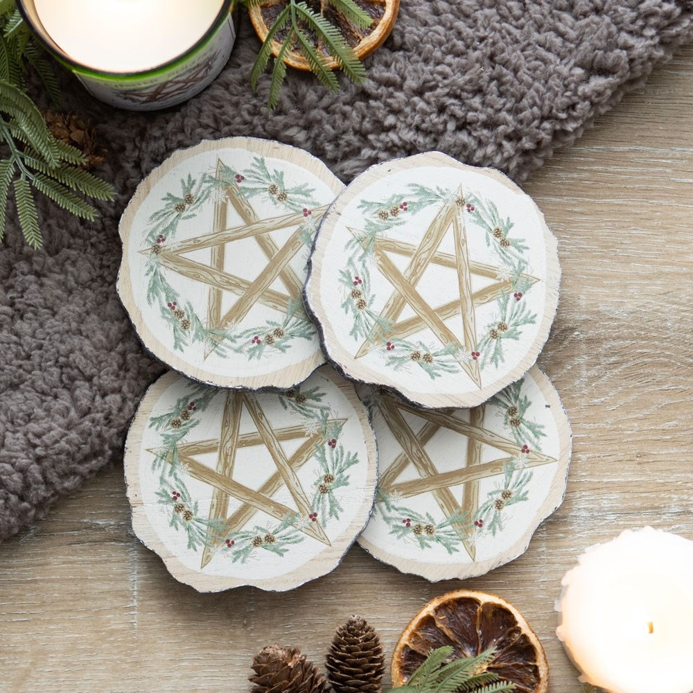 Wood Slice Coaster Set : Winter Solstice