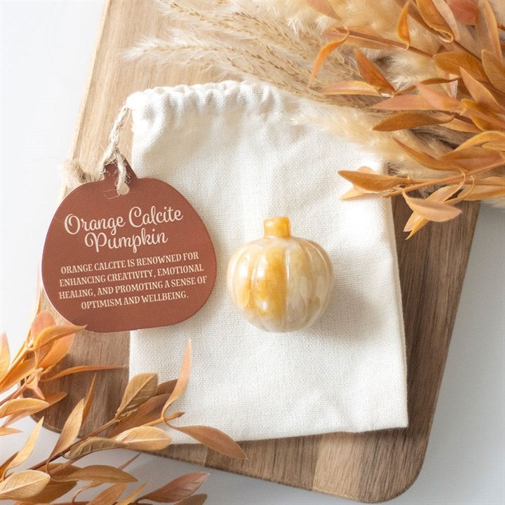 Pumpkin shaped Orange Calcite Crystal Carving