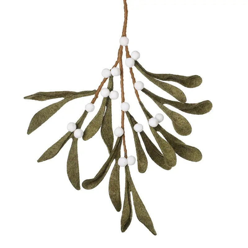 Green Felt Mistletoe Branch Hanging Decor