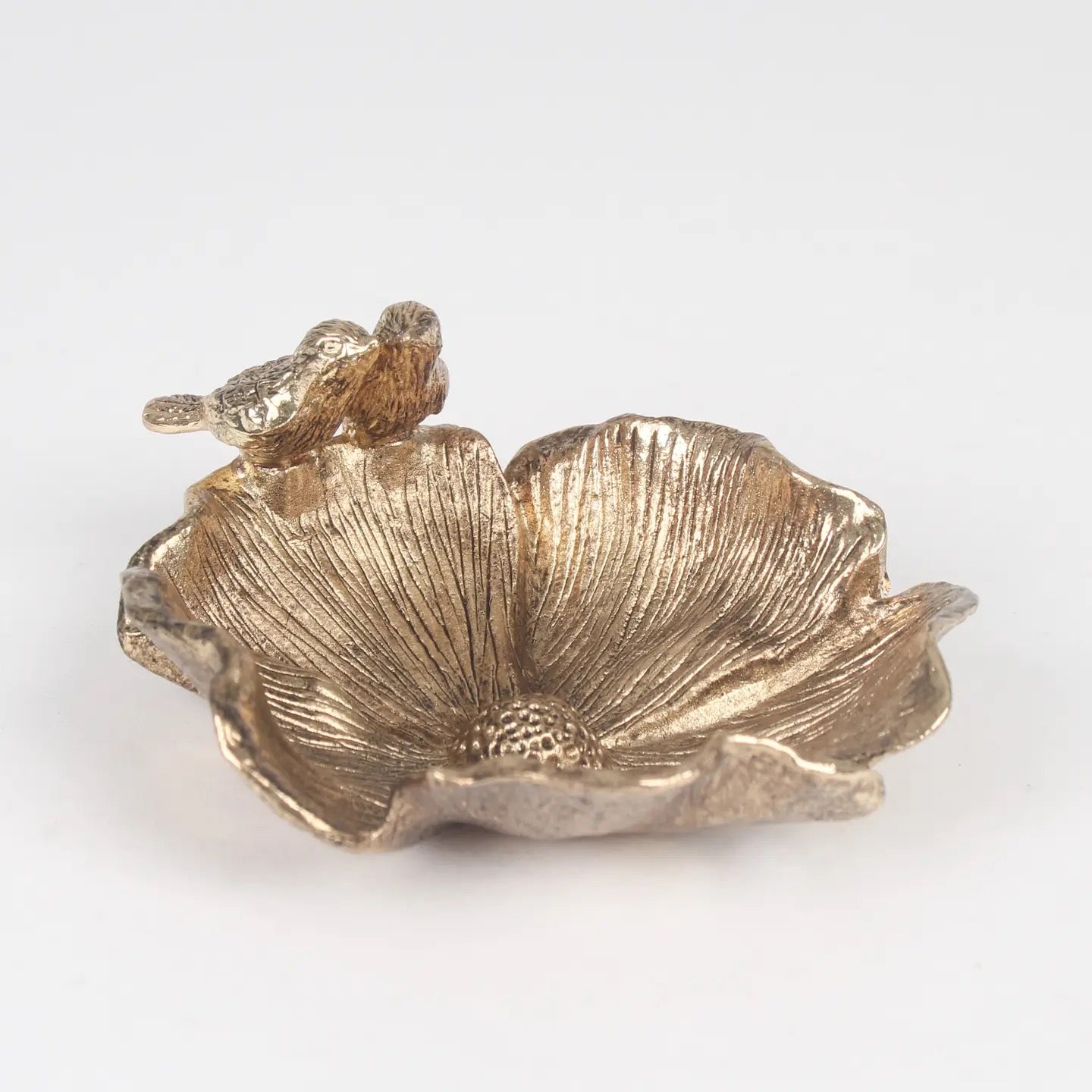 Brass Bird Jewellery Dish Vintage Style Flower Trinket Bowl