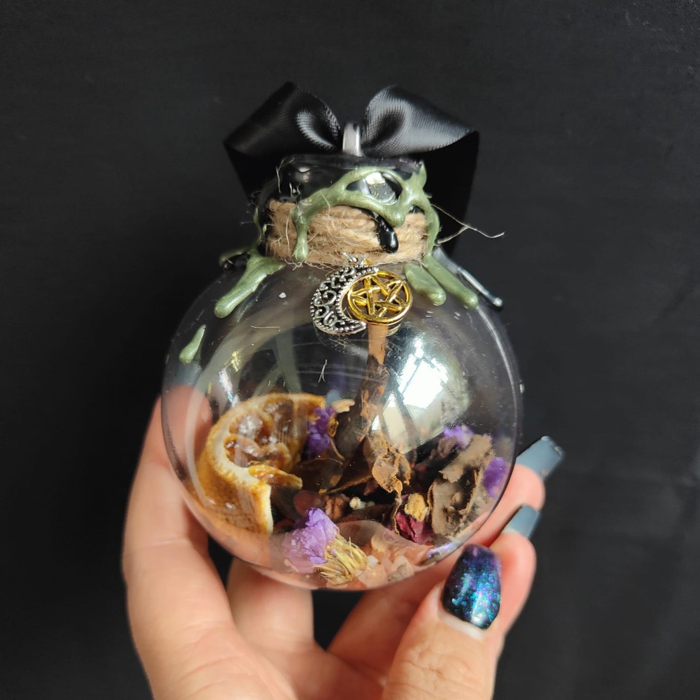 Witch Ball / Bauble - Green & Black Seal