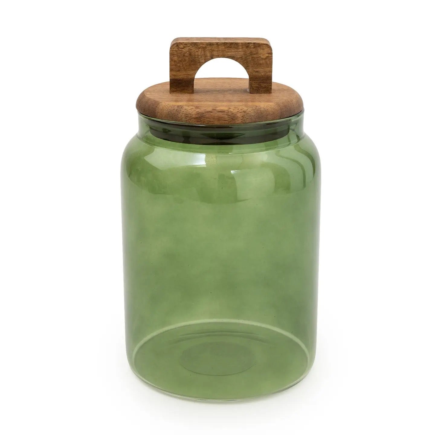 Green Glass Storage Jar with Wooden Lid 18cm