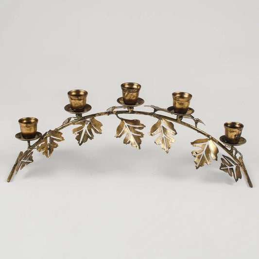 Antique Gold Leaf Arch Candelabra : 5 Arm Taper Holder