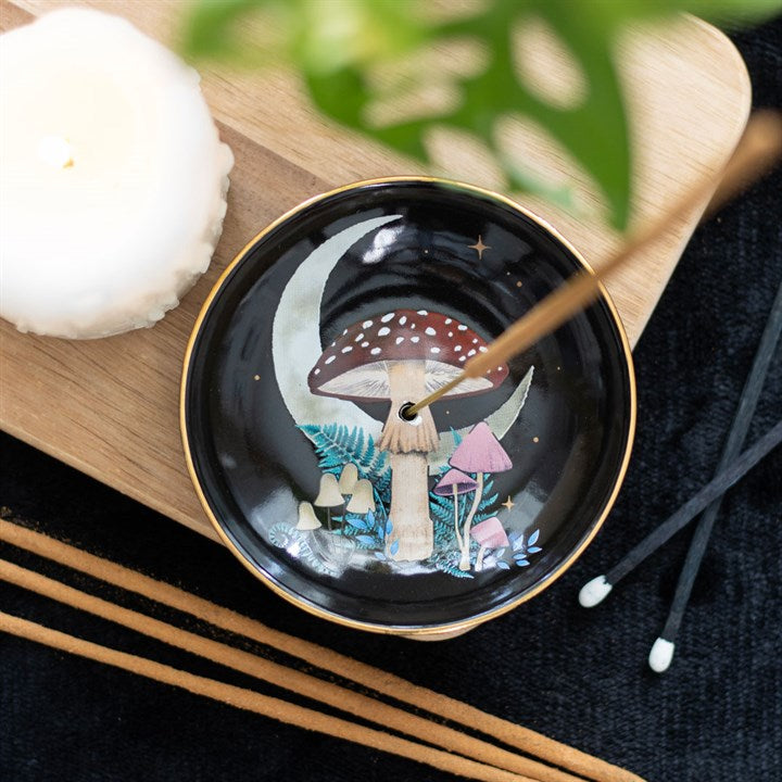 Toadstool & Moon Ceramic Incense Plate / Holder