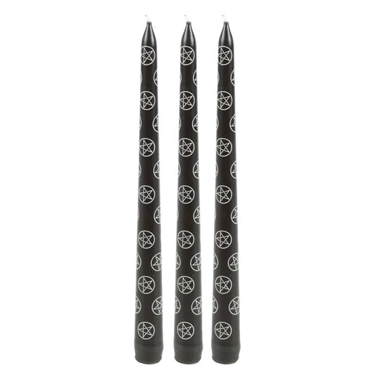 SET OF 3 BLACK MAGIC PENTAGRAM TAPER CANDLES