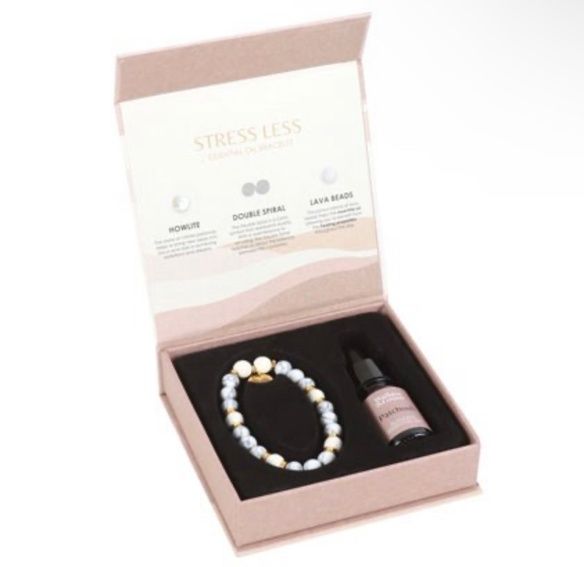 Stress Less Bracelet : Howlite & Lava Beads with oil