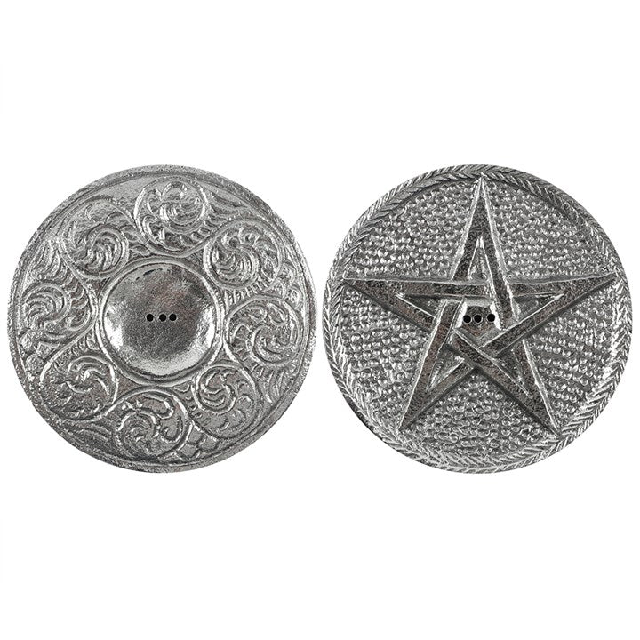 SILVER PENTAGRAM INCENSE HOLDER 10cm