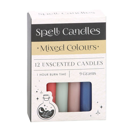 PACK OF 12 MIXED COLOUR SPELL CANDLES