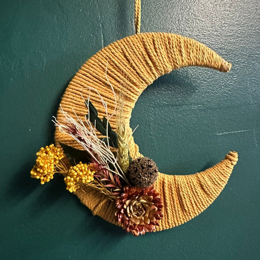 Yellow Hanging Moon with dried wildflowers
