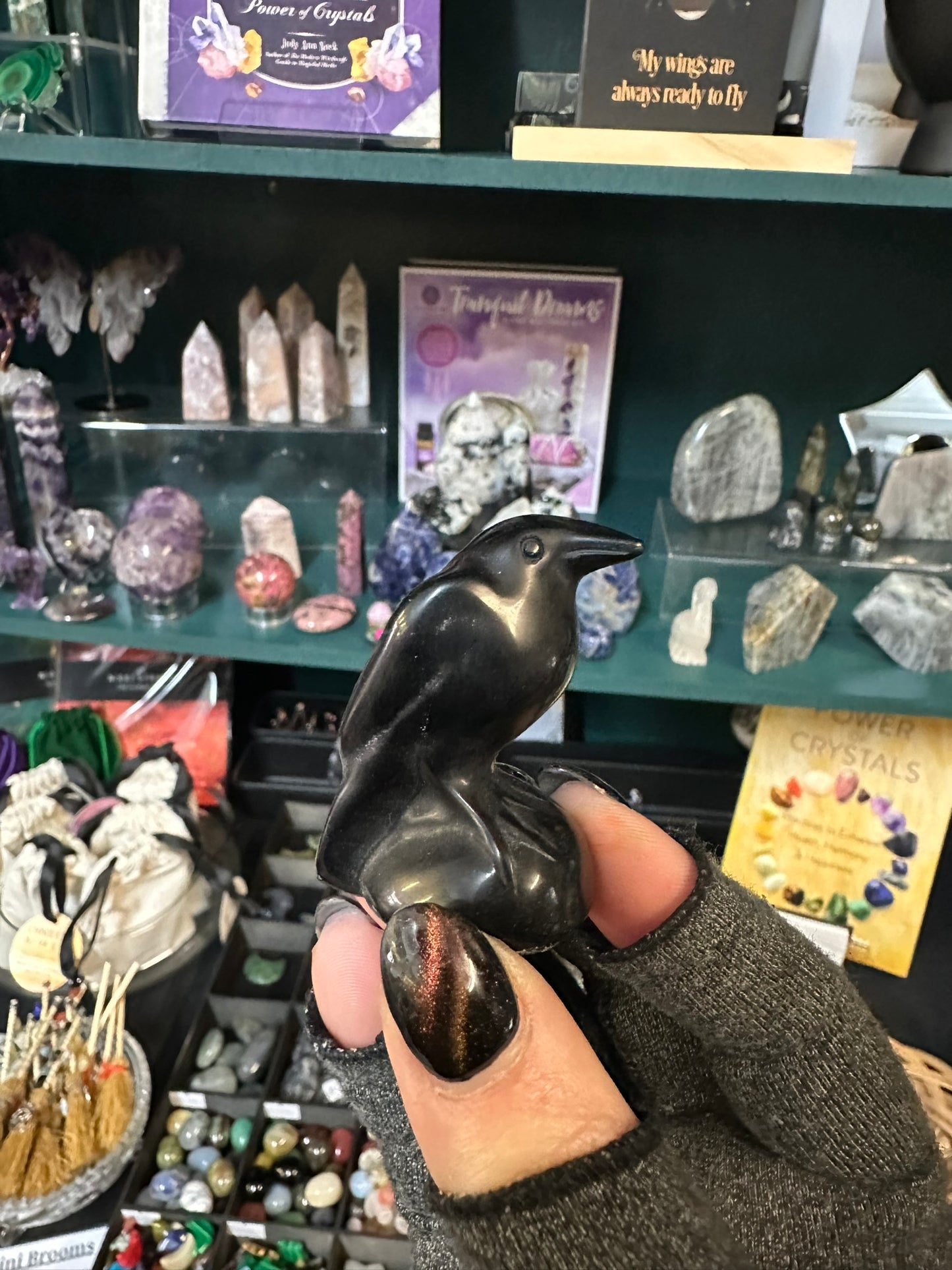 Obsidian Raven Carving