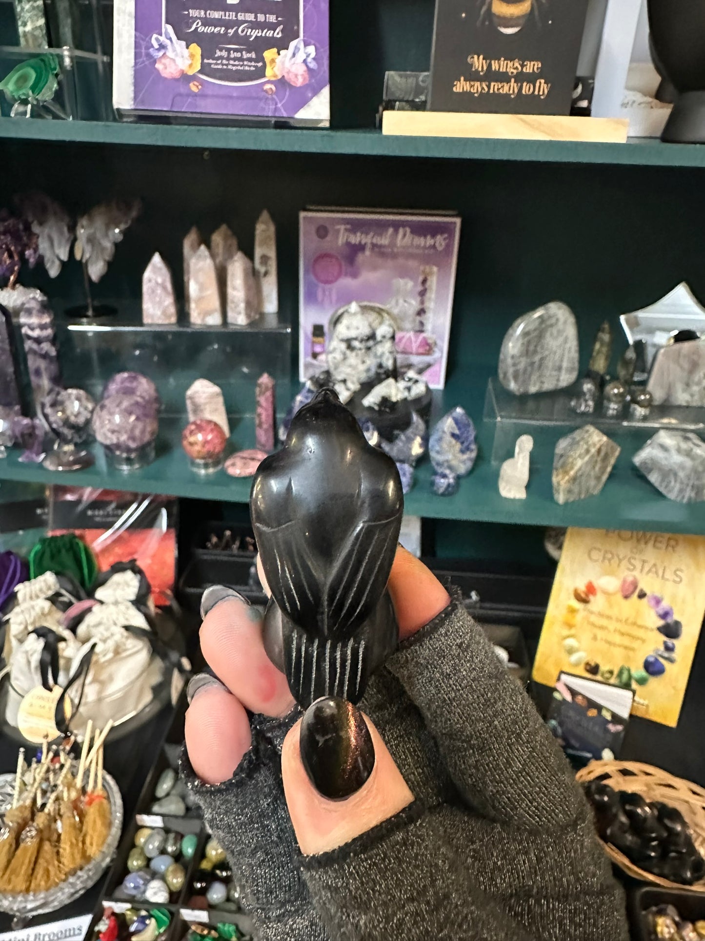 Obsidian Raven Carving