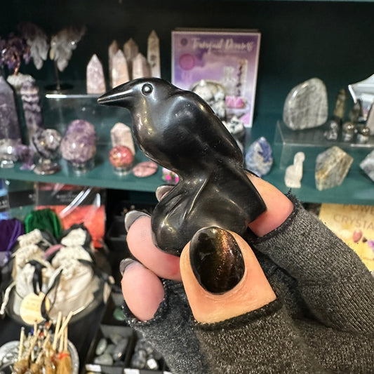 Obsidian Raven Carving
