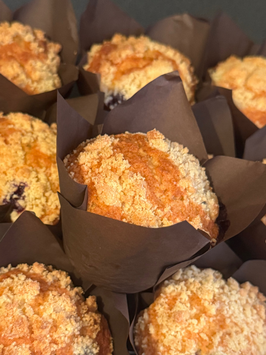 Sourdough Crumble Topped Muffin | Raspberry & White Chocolate