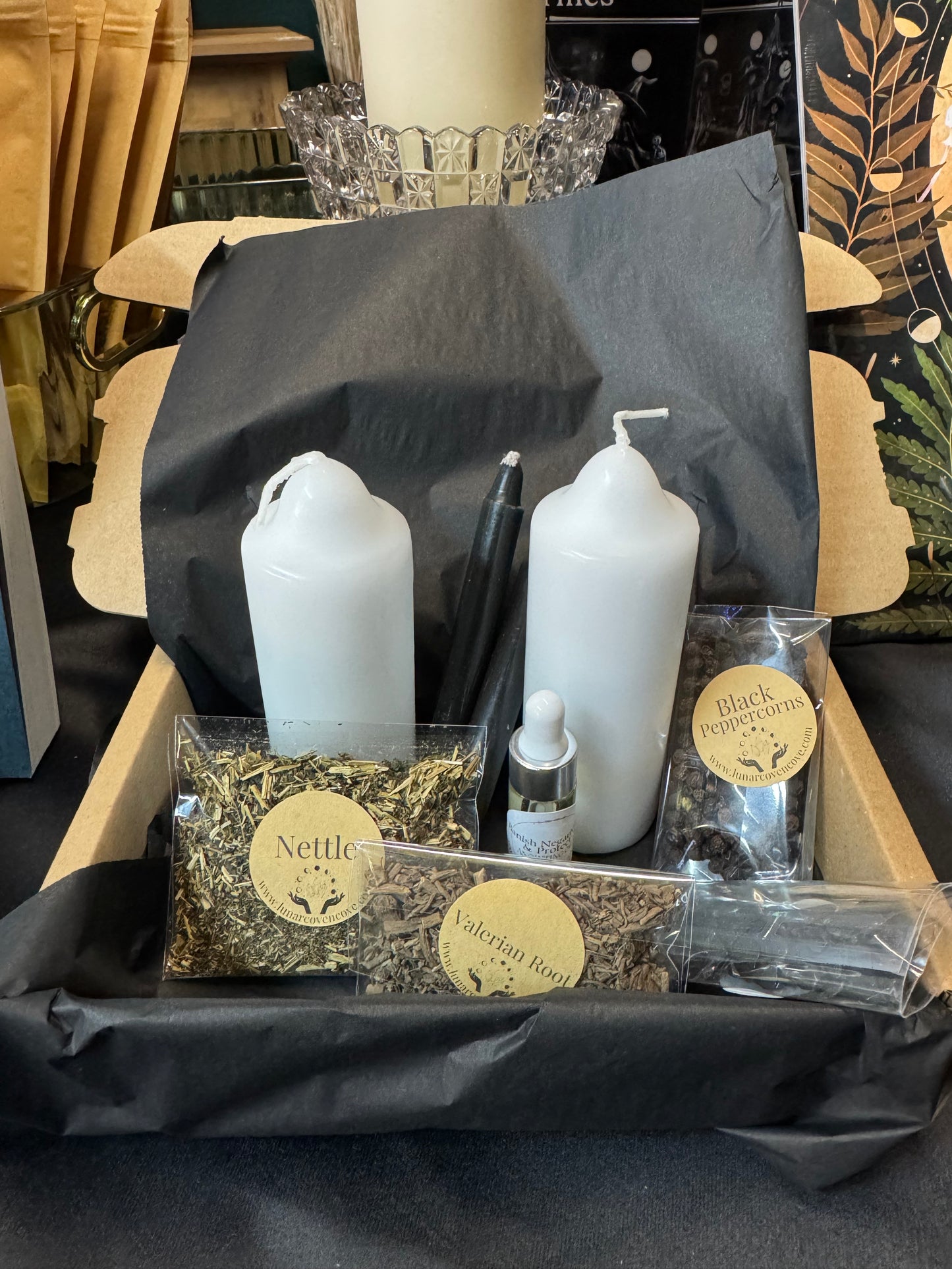 Spell Candle Kit - Banish Negativity & Protect - create 2 dressed pillar candles