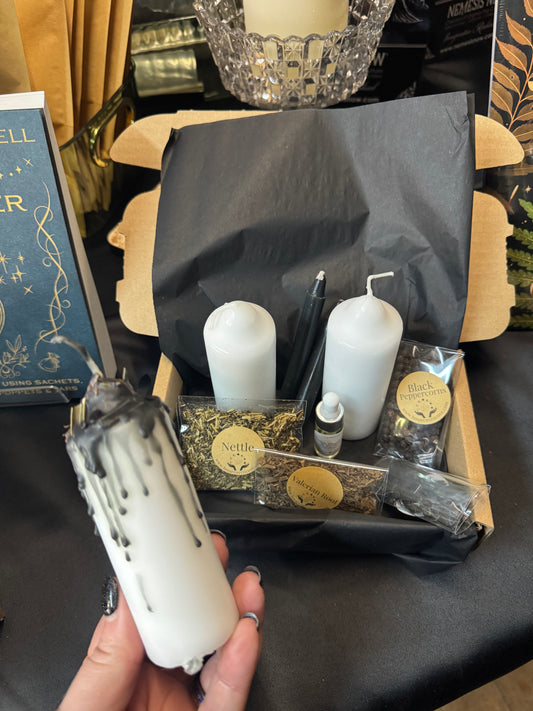 Spell Candle Kit - Banish Negativity & Protect - create 2 dressed pillar candles