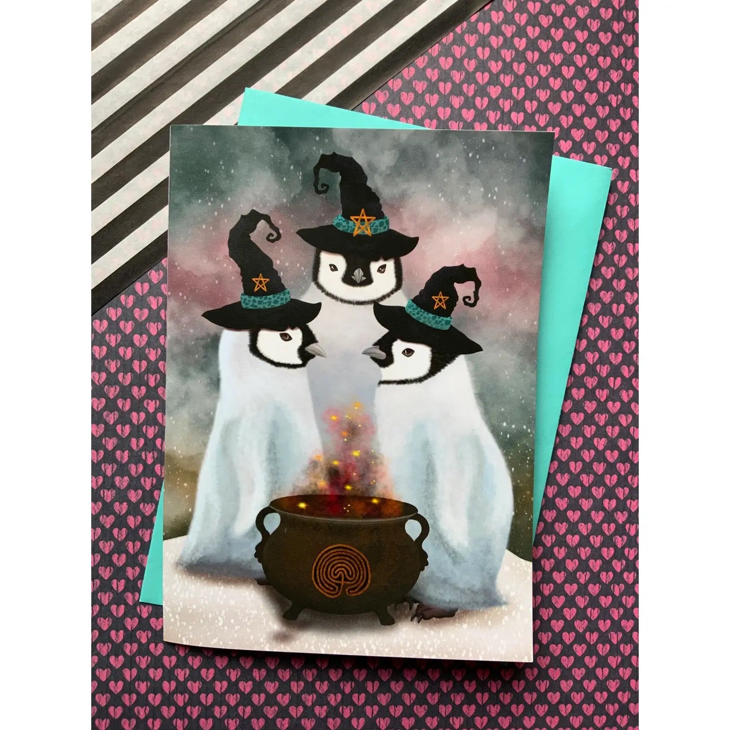 The Sisters Magical Penguin Witches Greetings Card
