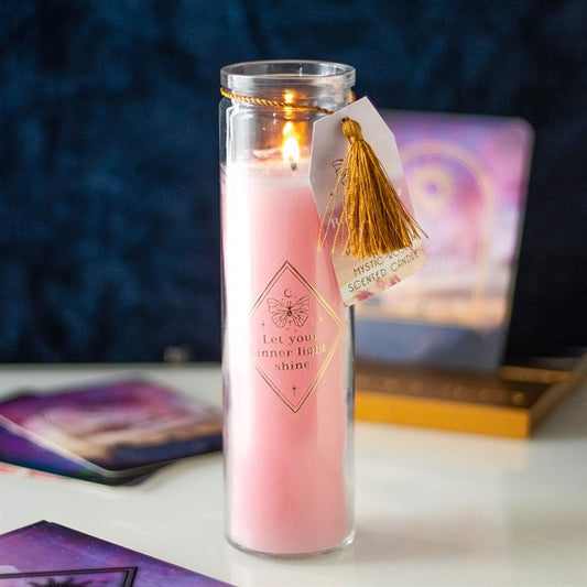 Mystic Rose Tube Candle with Rose Quartz Chips 'Let your inner light shine'