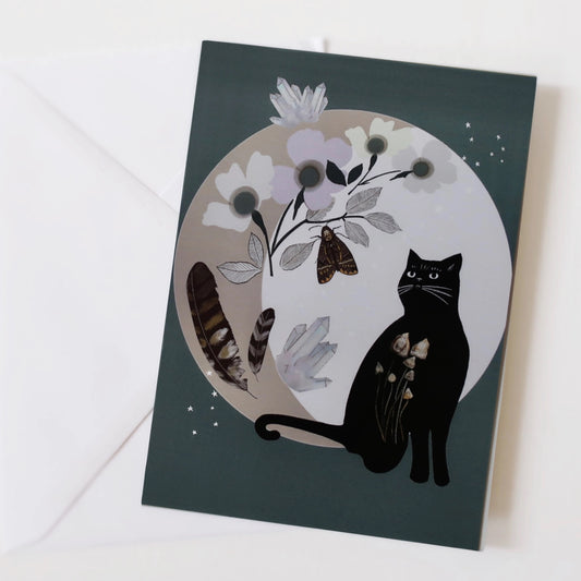 Crystal Cat Greetings Card - Witchy Birthday Card