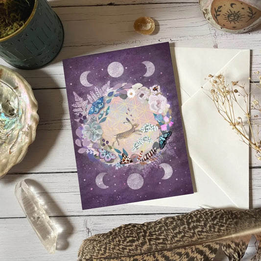 Purple Moon Phase Greetings Card - Witchy Birthday Card