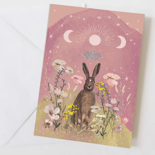 Wildflowers Hare Greetings Card - Witchy Birthday Card