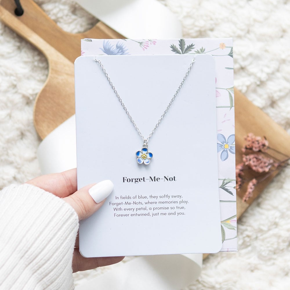 Forget-Me-Not Flower Necklace on Greetings Card