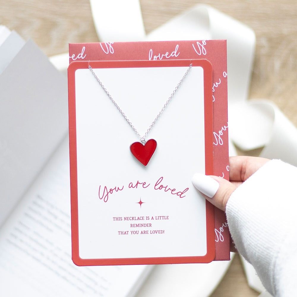 You Are Loved Heart Necklace on Greetings Card