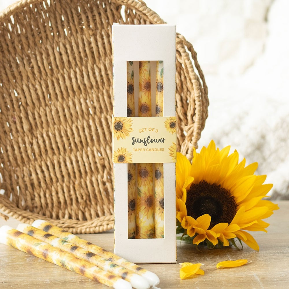 Sunflower Taper Candles - Pack of 3 floral diner candles