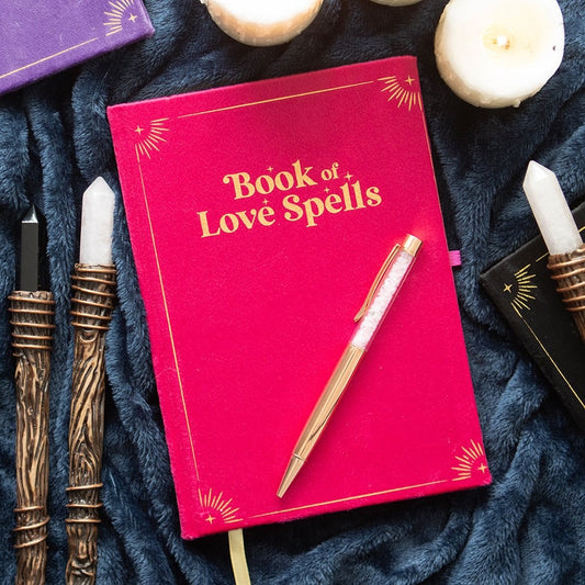 Book of Love Spells with Rose Quartz Crystal Chip Pen