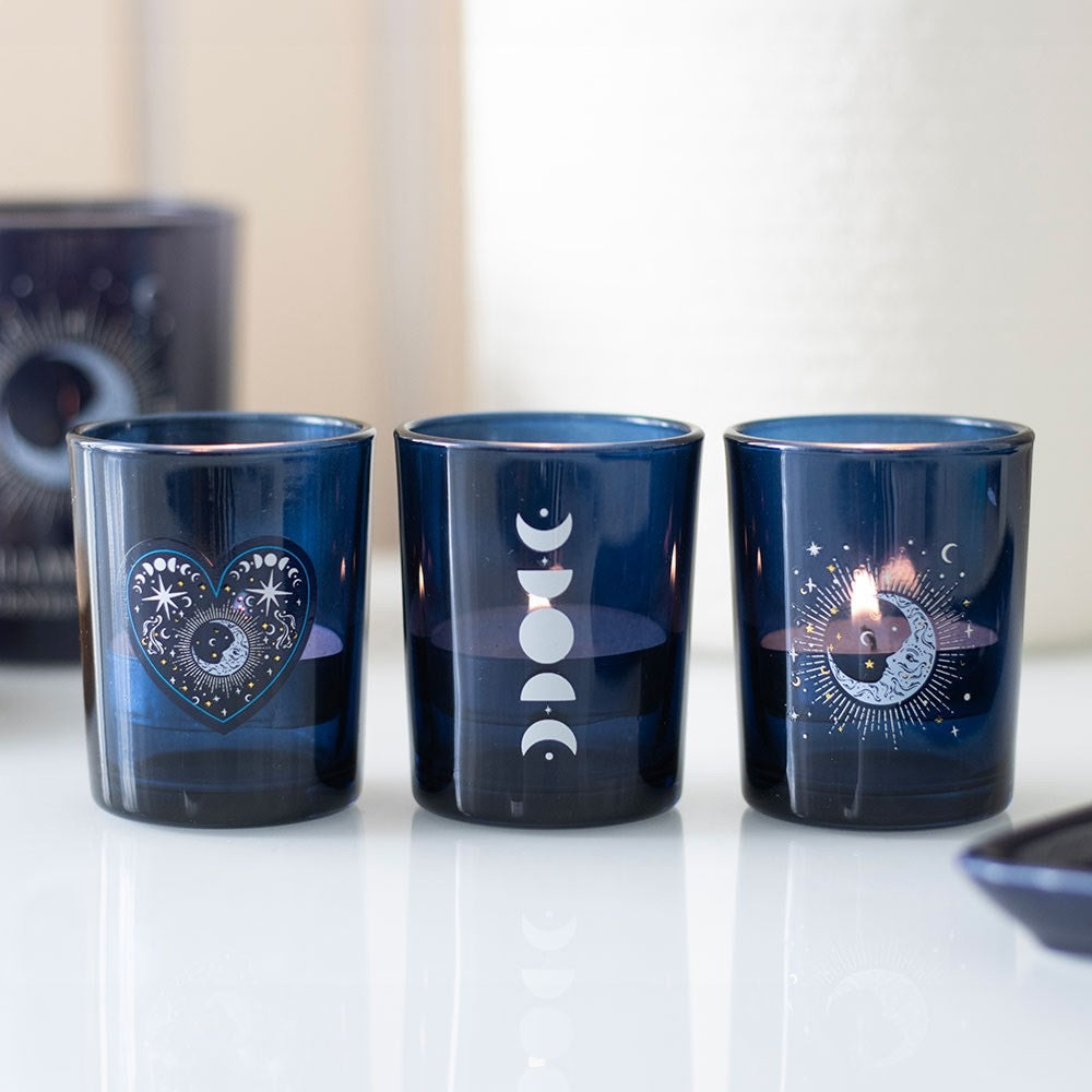 Blue Moon Votive Candle Holders - Set of 3
