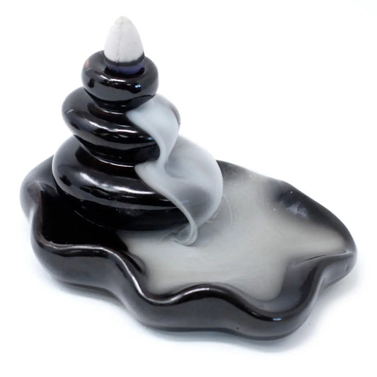 Backflow Cone Incense Burner - Stacked Pebbles Medium - Black
