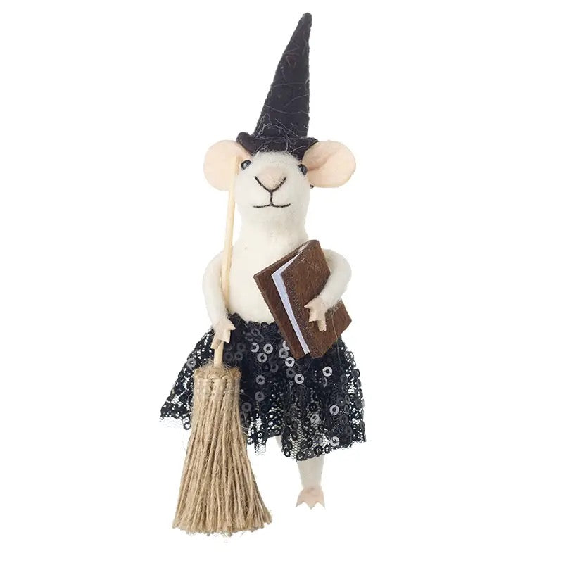 Felt Mouse with Witch Hat and Broom Witchy Decor