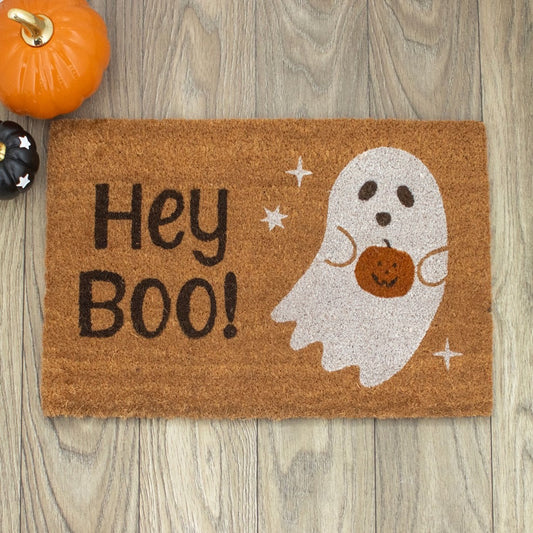 Hey Boo Ghost and Pumpkin Doormat