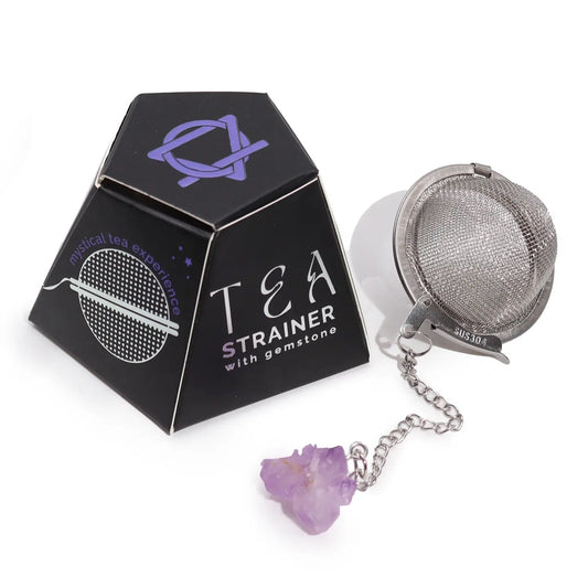 Tea Strainer with Amethyst raw cluster gemstone