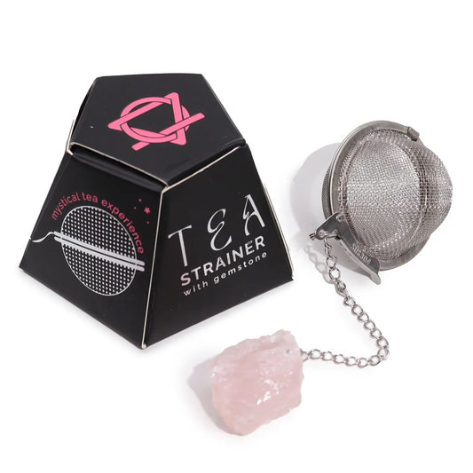 Tea Strainer with Rose Quartz raw gemstone