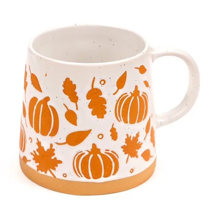 Autumn themed Pumpkin and Leaf Mug