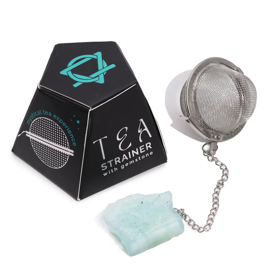 Tea Strainer with Aquamarine raw gemstone